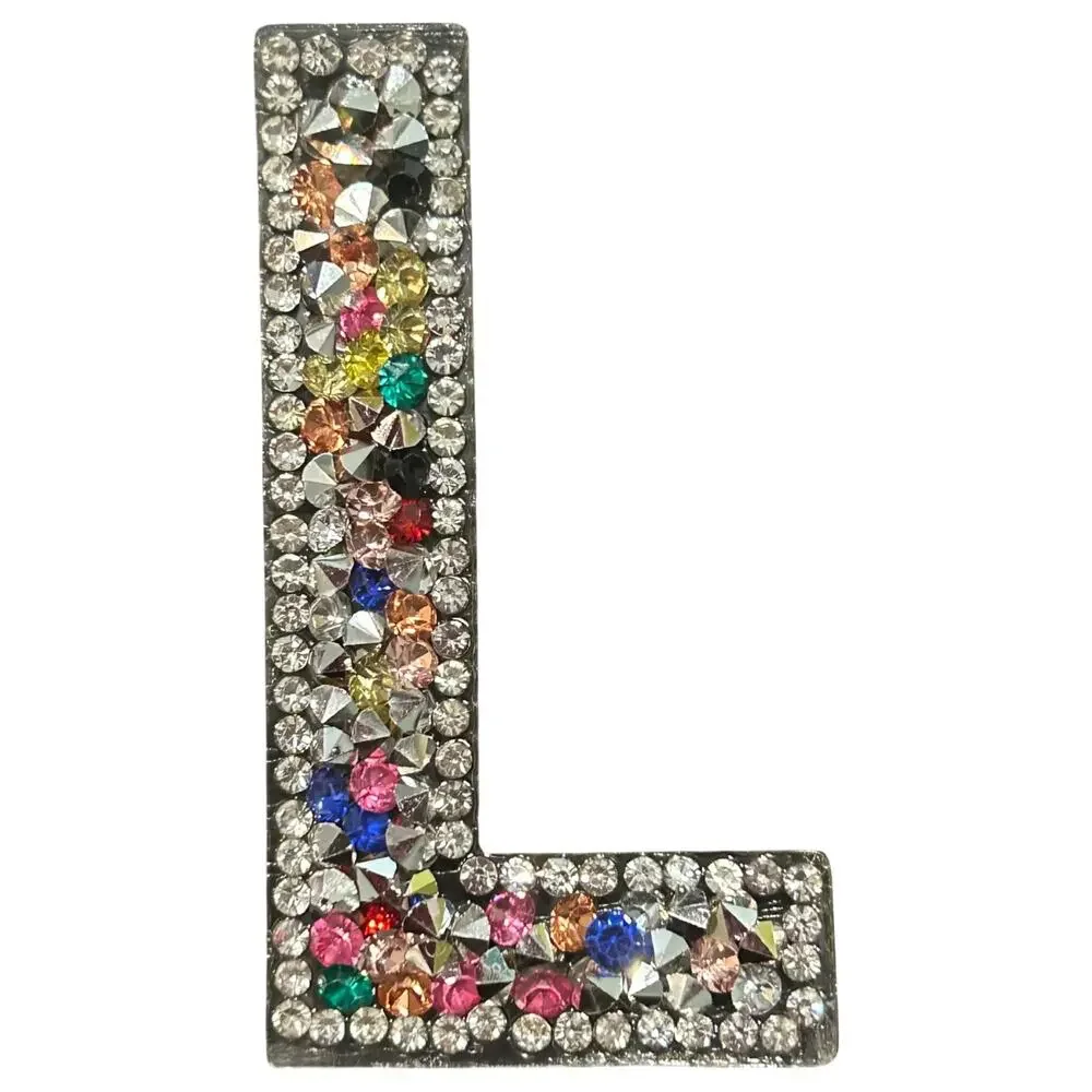 Letter L Multicolor Rhinestone Iron On Patch